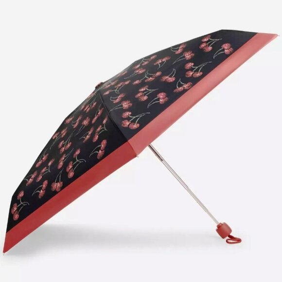 Coach Accessories - Coach Nylon Sequin Cherry Print UV Protection Mini Umbrella in Black/Silver, NWT